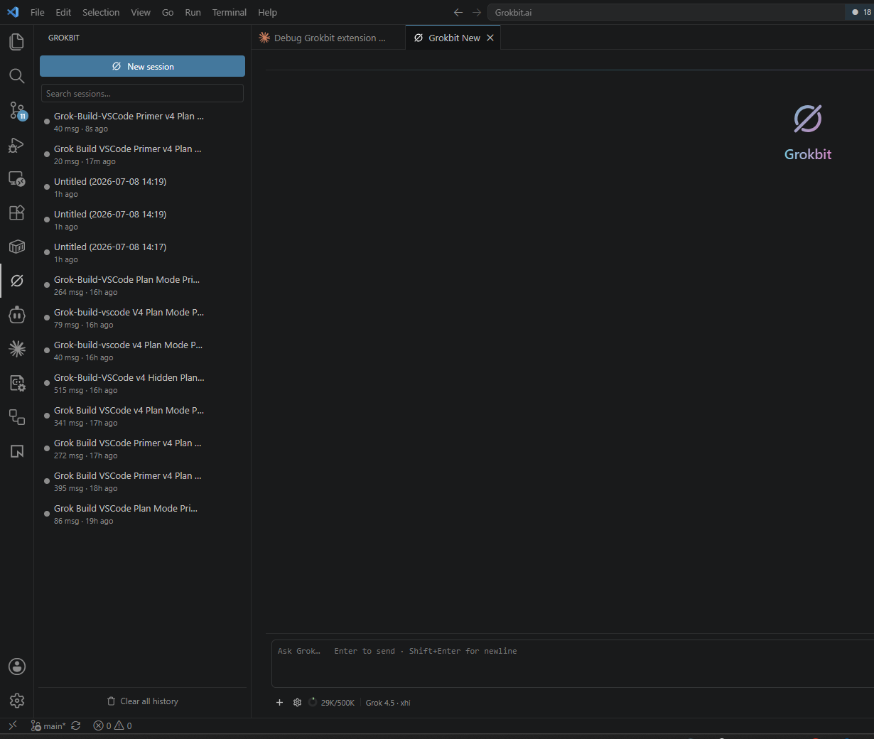 Recent sessions in the activity-bar launcher